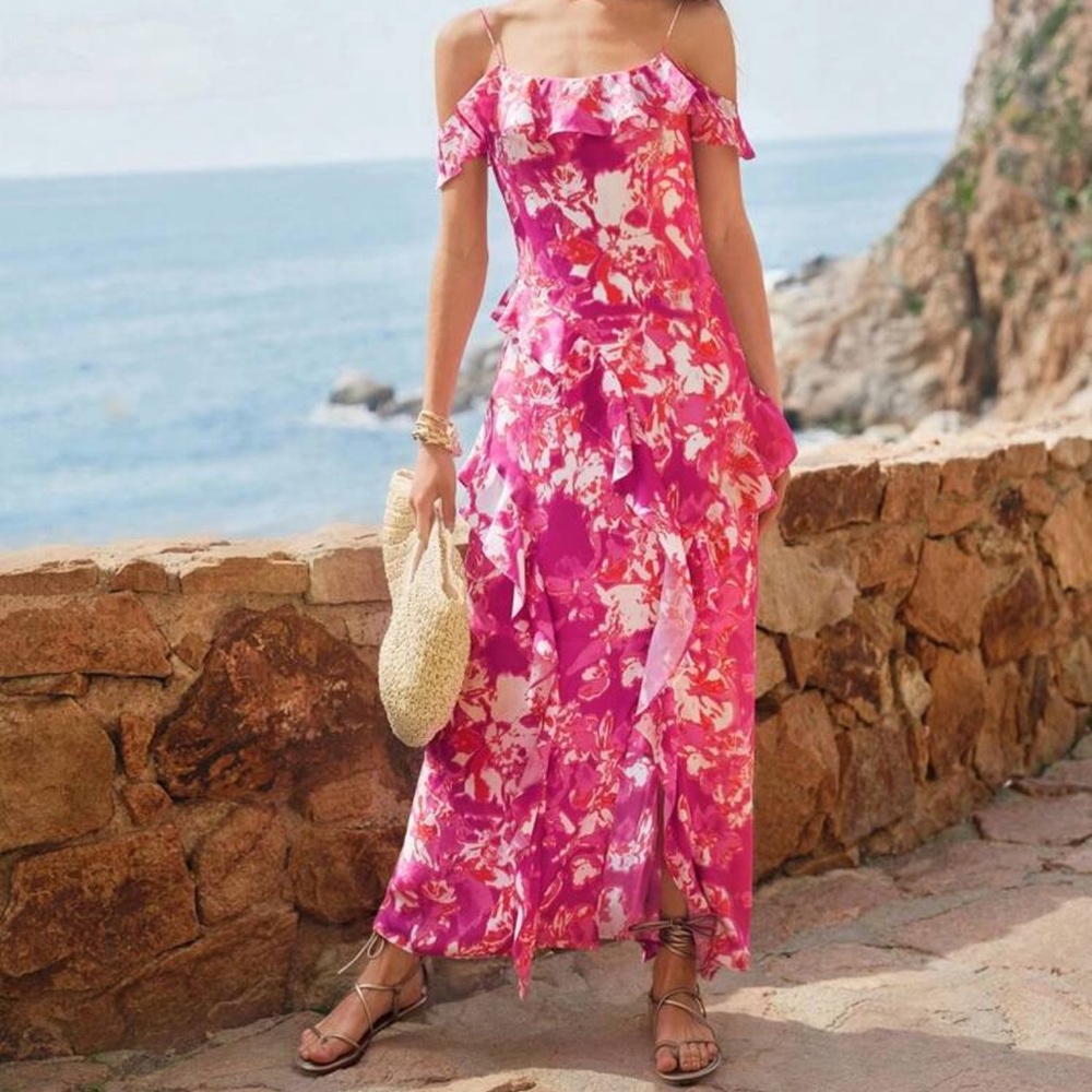 MOTF Vibrant Pink Floral Maxi Dress - Picture 3 of 8